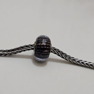Trollbeads Faceted Glass Bead 2019 Event Illumination Blue Gold Glitter Stripes